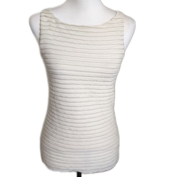 Banana Republic NWT cream ruched tank with silver metallic stripes XS - Picture 1 of 7